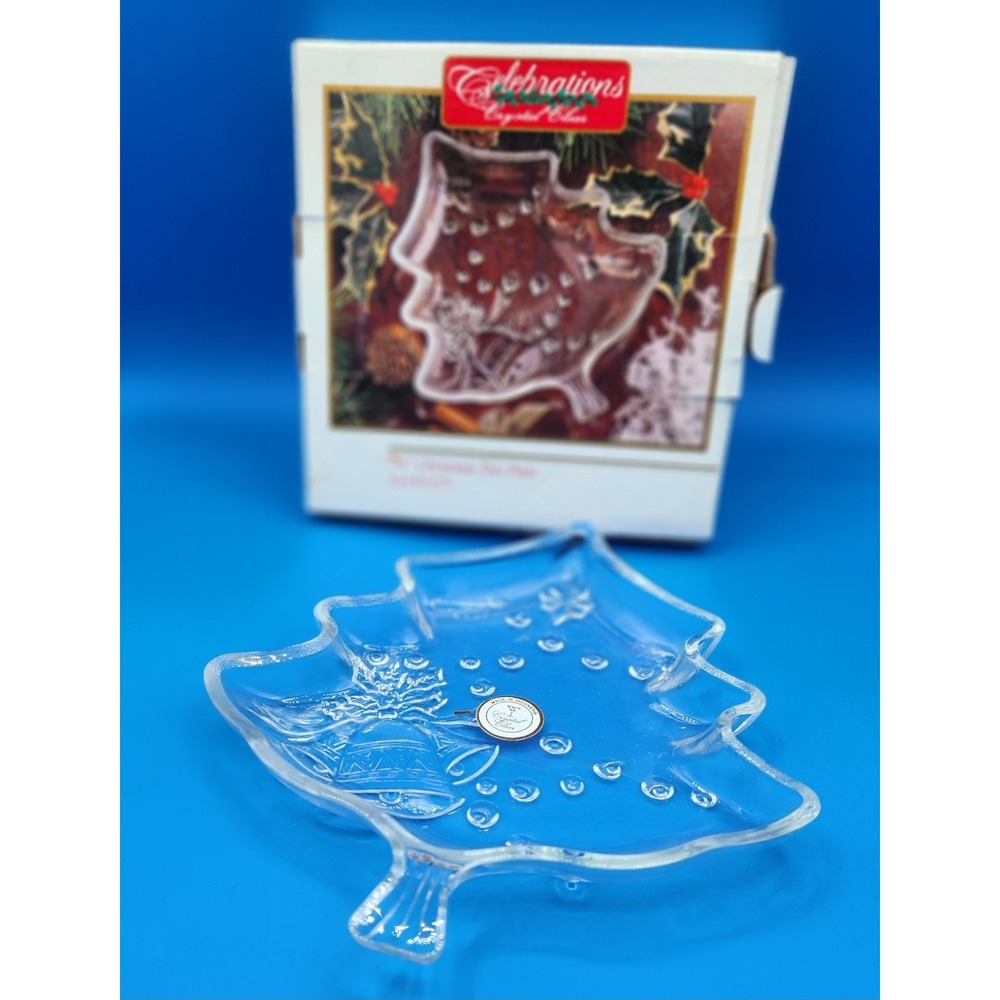 Celebrations Crystal Clear Christmas Tree Plate 7‎ 1/2 Inches Holiday Candy Dish